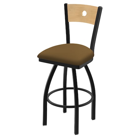 Holland Bar Stool Co 25" Swivel Counter Stool, Black Wrinkle, Nat Back, Canter Saddle Seat 83025BWNatMplB012